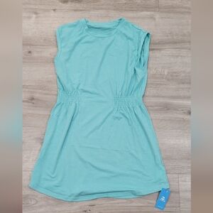 Sleeveless Turquoise Cinched-Waist Dress